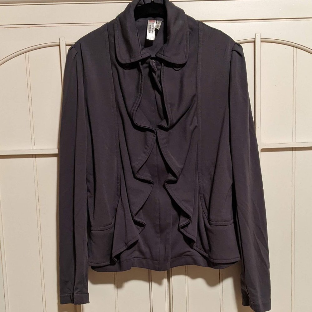 Gray Ruffle Jacket Size 12 Excellent Condition